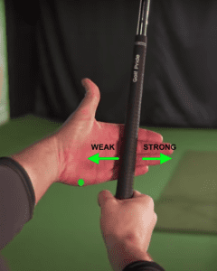 How to adjust the strength of your golf grip. The more in the fingers the stronger the golf grip.